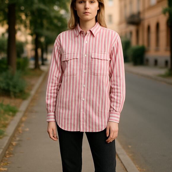 Vintage Palmetto’s Pink White Stripe Button-Up Shirt Women’s Small Made USA 80s - Picture 1 of 7